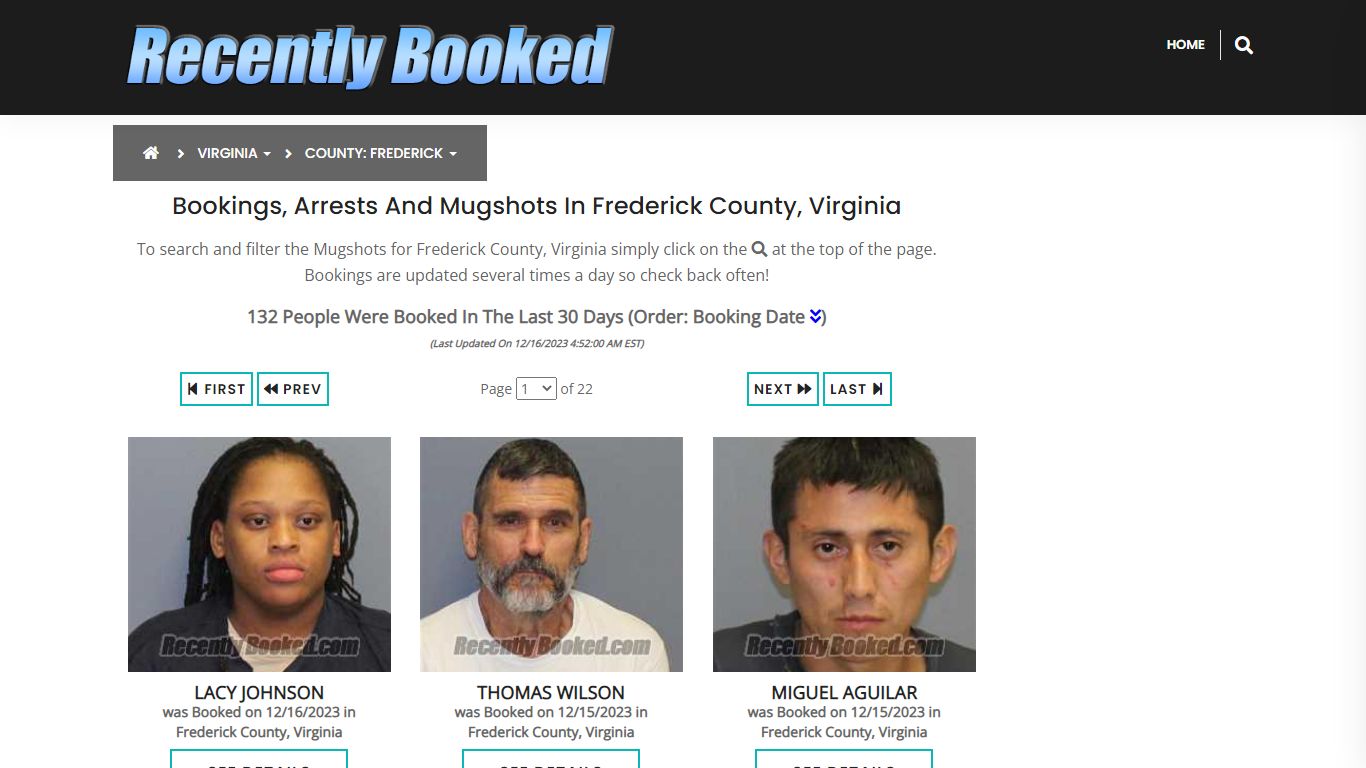 Bookings, Arrests and Mugshots in Frederick County, Virginia