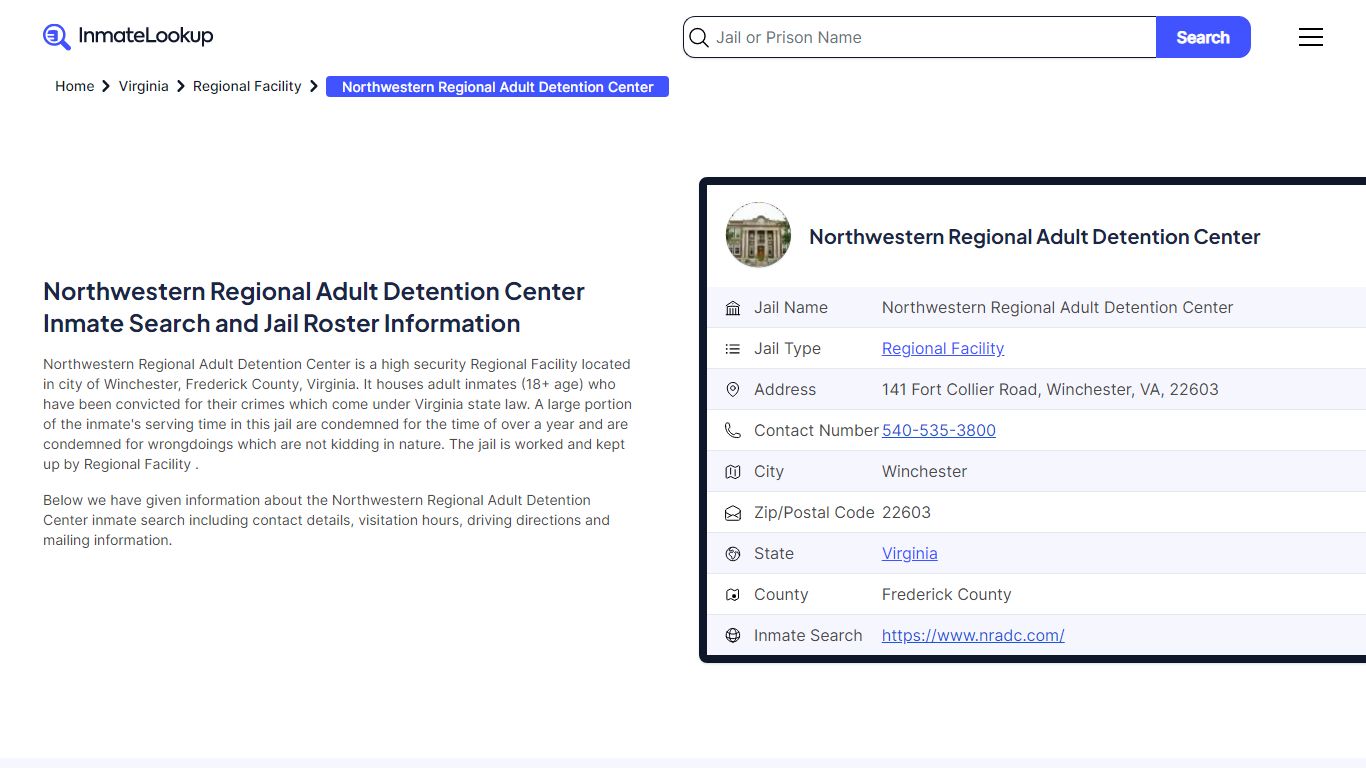 Northwestern Regional Adult Detention Center Inmate Search, Jail Roster ...